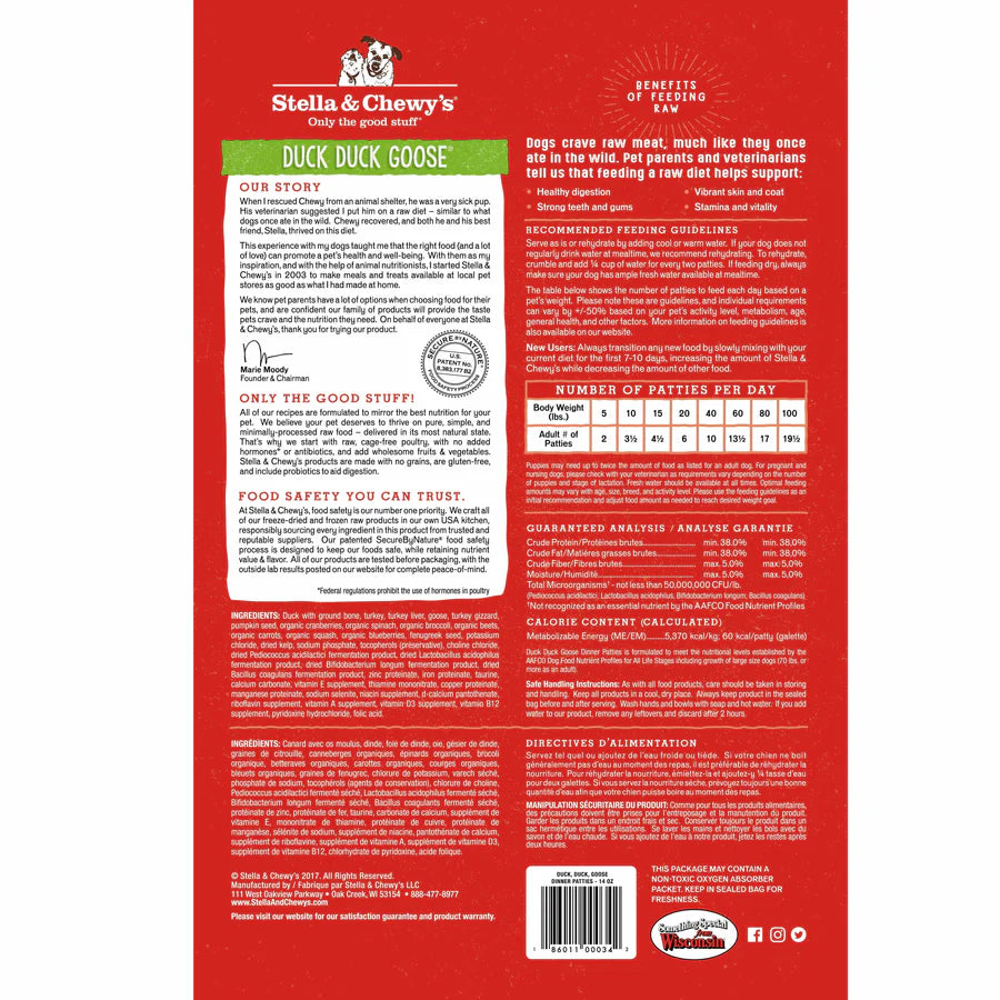 Stella & Chewy's Duck Duck Goose Freeze-Dried Dog Food 14oz