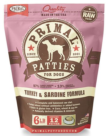 Primal Raw Patties for Dogs Turkey Sardine
