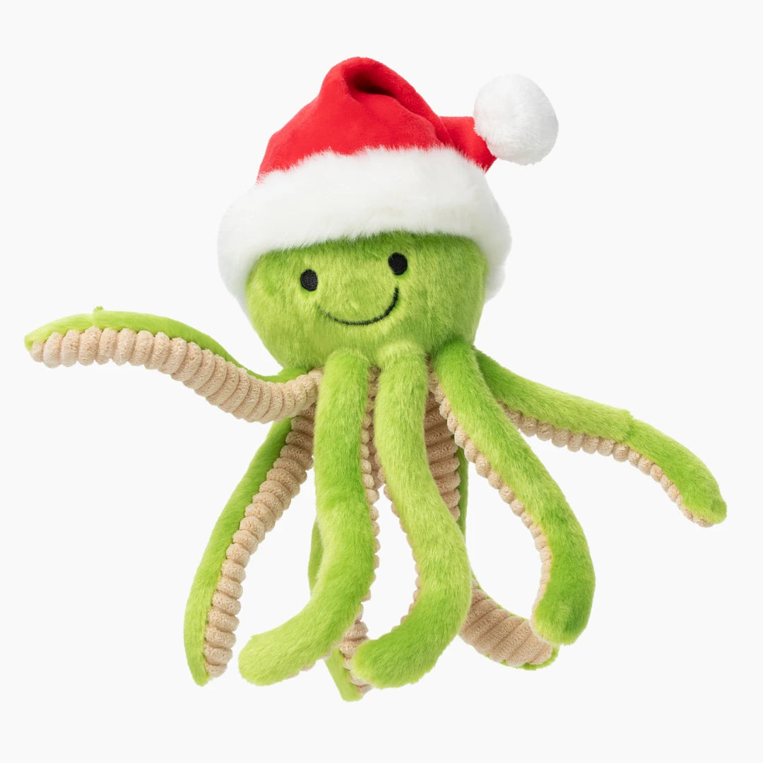 Fluff N' Tuff Santa Sprite the Octopus Christmas Dog Toy