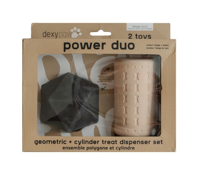 Dexypaws 2 Piece Aggressive Power Duo Geometric and Cylinder Treat Dispenser Set