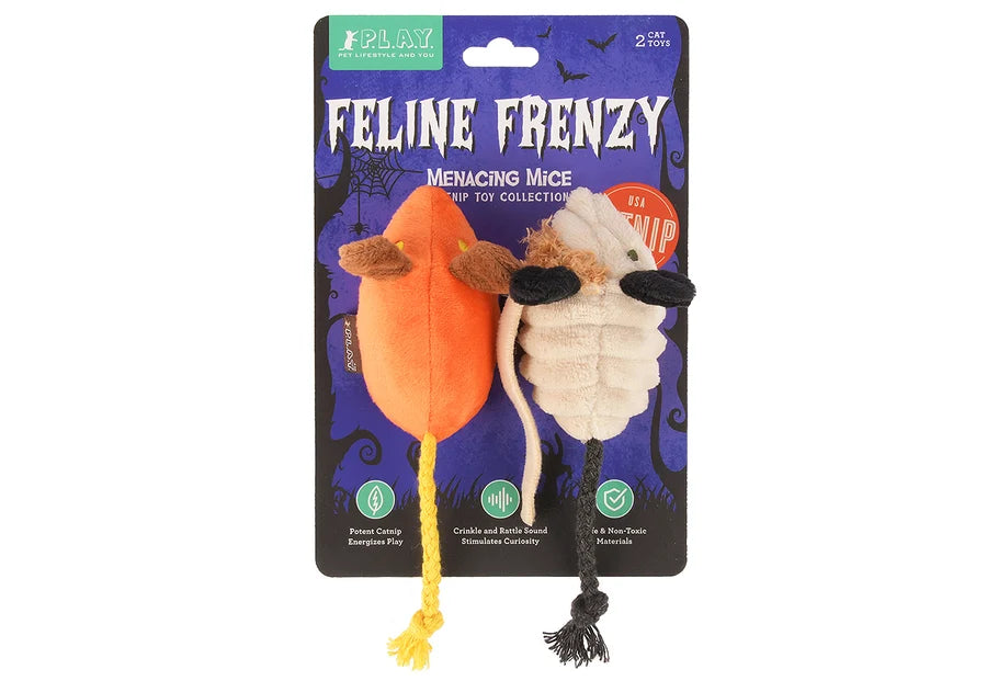 PET PLAY - Plush Halloween Menancing Mice with Catnip - 2pk